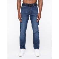 Crosshatch Princed Men's Classic 5-Pocket Cotton Stretch Jeans with Branded Belt in Dark Blue | Size: 34R