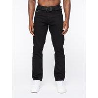 Crosshatch Princed Men's Classic 5-Pocket Cotton Stretch Jeans with Branded Belt in Black | Size: 36R