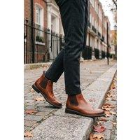 Thomas Blunt Men's Brogue Detail Chelsea Boot with Elastic Side Panels in Brown | Size: 7