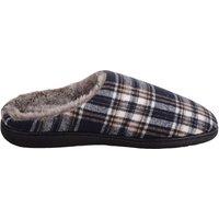 ABSOLUTE FOOTWEAR Men's Mens Traditional Checked Open Back Mule Slippers, Faux Fur Lining in Navy | Size: 9