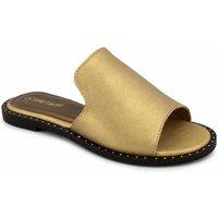 Leather Collection Women's Leather Minimal Slip On Flat Mule Sandals in Metallic Gold | Size: 3