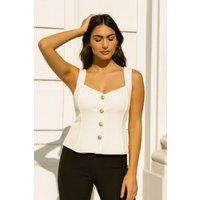 STYLEWISE Women's Button Down Peplum Top - Woven Stretch - Peplum Top in Cream | Size: 10