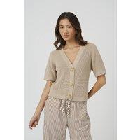 Brave Soul Women's Short Sleeve Knitted Cardigan With Starfish Buttons in Stone | Size: XS