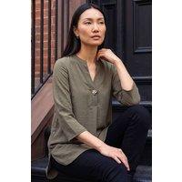 Roman Women's Button Detail Top in Khaki | Size: 10
