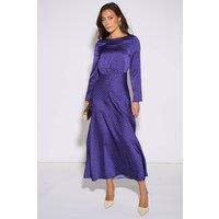 Gini London Women's Blue Spot Long Sleeves Satin Midi Dress | Size: 12