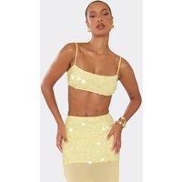 EGO Women's Strappy Straight Neck Sequin Bralet in Yellow | Size: 12
