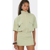 EGO Women's Short Sleeve High Neck Pocket Detail Jacket in Pale Green | Size: 8