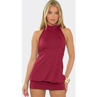 EGO Women's Sleeveless Open Back Mini Dress in Burgundy | Size: Small