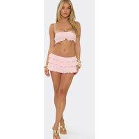 EGO Women's Frill Trim Low Rise Mini Shorts in Light Pink | Size: 10