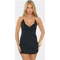 EGO Women's Strappy Ruched Slinky Mini Dress in Black | Size: 6