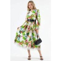 MSN Collection Women's Floral Belted A-Line Midi Dress | Size: Large