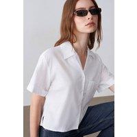 Dilvin Women's Cotton Poplin Crop Shirt in White | Size: Small