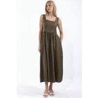 Busem Women's Solid Midi Dress with Square Collar in Olive | Size: Small