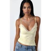 Busem Women's Fitted Crop Cami Top With Embroidery in Lemon | Size: XL