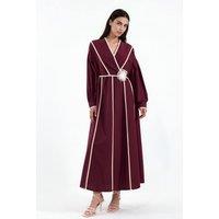 MSN Collection Women's Belted Striped Maxi Dress in Burgundy | Size: XL
