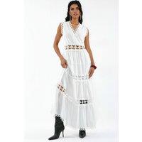 MSN Collection Women's Sleeveless Lace V-Neck Maxi Dress in White | Size: Small