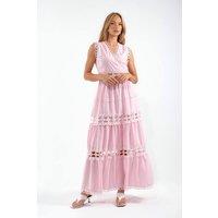 MSN Collection Women's Sleeveless Lace V-Neck Maxi Dress in Baby Pink | Size: Small
