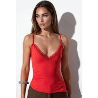 Busem Women's Fitted Crop Cami Top With Embroidery in Red | Size: Medium