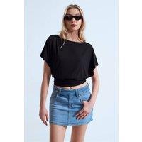Dilvin Women's Modal Blend Cut-Out Crew Neck Blouse in Black | Size: Medium