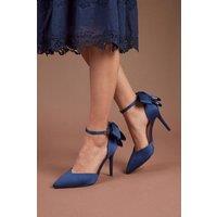Coast Women's Kittie Satin Back Bow Pointed High Stiletto Heel Court Shoes in Navy | Size: 5