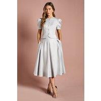 Coast Women's Satin Pleat Front Midi Full Skirt in Silver | Size: 16