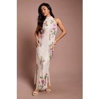 Coast Women's Petite High Neck Floral Sequin Maxi Dress in Champagne | Size: 6