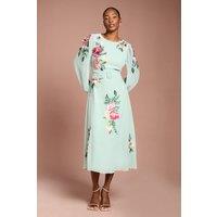 Coast Women's Embroidered Long Sleeve Belted Midi Dress in Sage | Size: 10