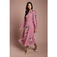 Coast Women's Petite Embroidered Long Sleeve Belted Midi Dress in Rose Pink | Size: 12