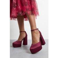 Faith Women's : Cadence Satin Closed Toe Chunky Platform Heeled Shoes in Berry | Size: 8