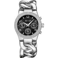 SO&CO Women's Chelsea 5013A 38mm Crystal Studded Chain Watch with Brushed Finish Dial in Silver
