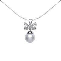 Jewelco London Women's Sterling Silver CZ Pearl Bow Charm Full Moon Butterfly Pendant
