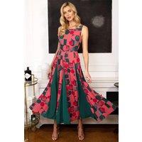 Hot Squash Women's Box Pleat Midi Dress with Contrast Skirt in Coral | Size: 14