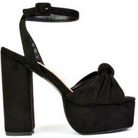 XY London Women's 'Lillian' Peep Toe Strappy Chunky Block High Heel Platform Shoes in Jet Black | Size: 3