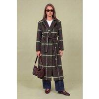 Urban Bliss Women's Check Belted Coat in Green | Size: 10