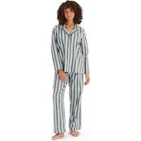 CHRISTY Women's 'Calder Stripe' Luxuriously Soft Cotton Sateen Striped Pyjama Set in Navy | Size: Small