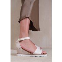 Where's That From Women's 'Dusk' Wedge Shoes With Buckle Ankle Strap in Cream | Size: 6