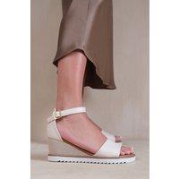 Where's That From Women's 'Dusk' Wedge Shoes With Buckle Ankle Strap in Cream | Size: 9