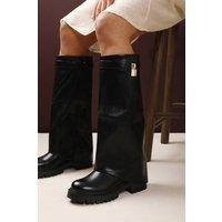 Where's That From Women's 'Brescia' Fold Over Knee High Chunky Sole Boots in Black | Size: 3