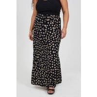 Brave Soul Women's Curve Floral Maxi Skirt With Adjustable Tie Waist in Black | Size: 24
