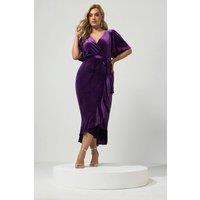 Yours Women's Velvet Midi Wrap Dress in Purple | Size: 26-28