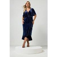 Yours Women's Velvet Midi Wrap Dress in Mid Navy | Size: 16