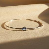 Harfi Women's Minimalist Sterling Silver Blue Topaz December Birthstone Bangle Bracelet