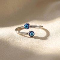 Harfi Women's Turkish Blue Evil Eye Sterling Silver Stacking Ring