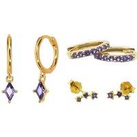 Harfi Women's Amethyst February Birthstone Earrings Gift Set For Her in Gold