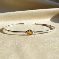 Harfi Women's Minimalist Sterling Silver Citrine November Birthstone Bangle Bracelet in Orange