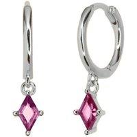 Harfi Women's Ruby July Birthstone Silver Delicate Dangle Hoops in Pink