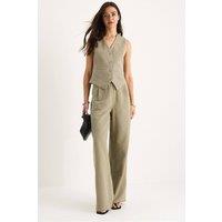 Bianco Lucci Women's V-neck Vest & Wide Leg Pants Two-Piece Coord Set in Mint | Size: Small