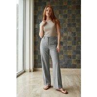 MyFashion Women's Tailored Mid Waist Straight Leg Trousers in Grey | Size: XL