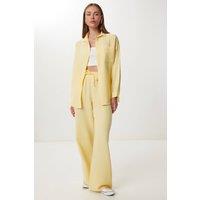Happiness Istanbul Women's High Waist Wide Leg Two-Piece Co-ord Set with Shirt Collar in Lemon | Size: Medium