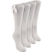 Sock Snob Girl's 4 Pack Knee High School Socks with Ribbon Bow | Plain Long Socks in White | Size: 11-13 Years